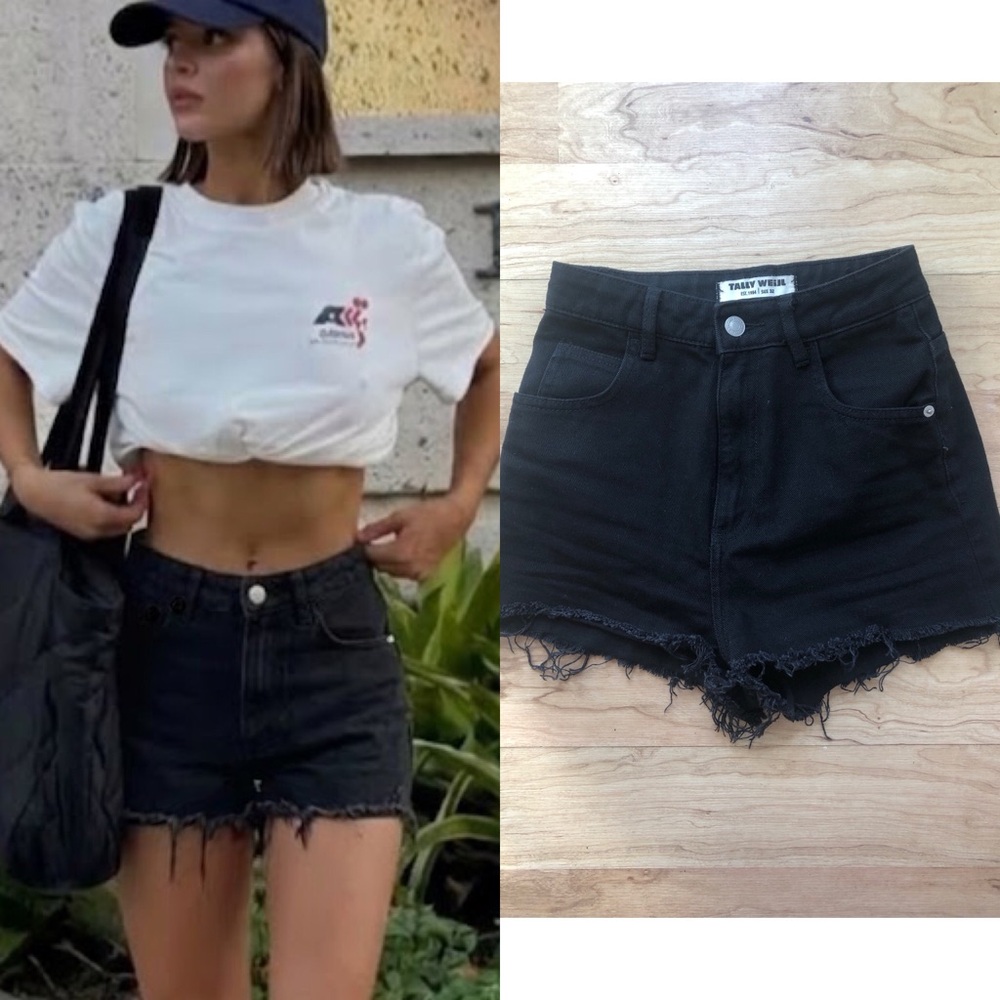 Black High-Rise Distressed Denim Shorts XS